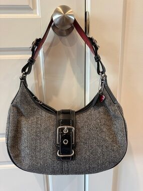 Vintage Coach Black & Gray Herringbone Hobo Shoulder Bag